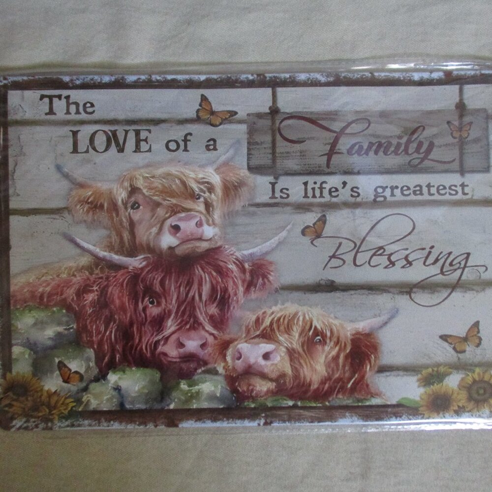 New 8"x12" Metal Sign Family of Bulls Looking over Their Shoulders
